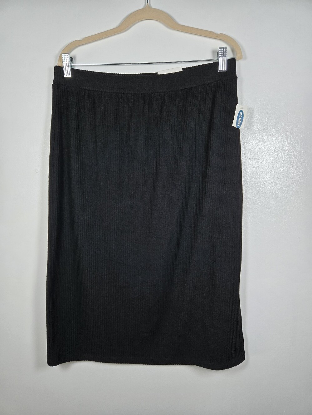 NEW Old Navy Black Ribbed Knit Elastic Waist Pull On Pencil Skirt Size Large